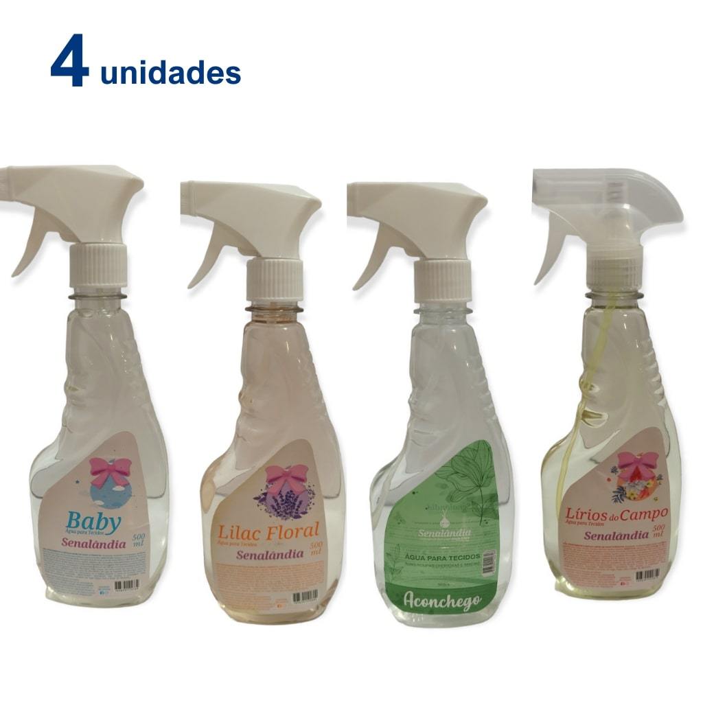 Kit 4 Água para Tecido Borrifador Gatilho 500ml Aromas Facilitador Passar Senalândia - Envio Já