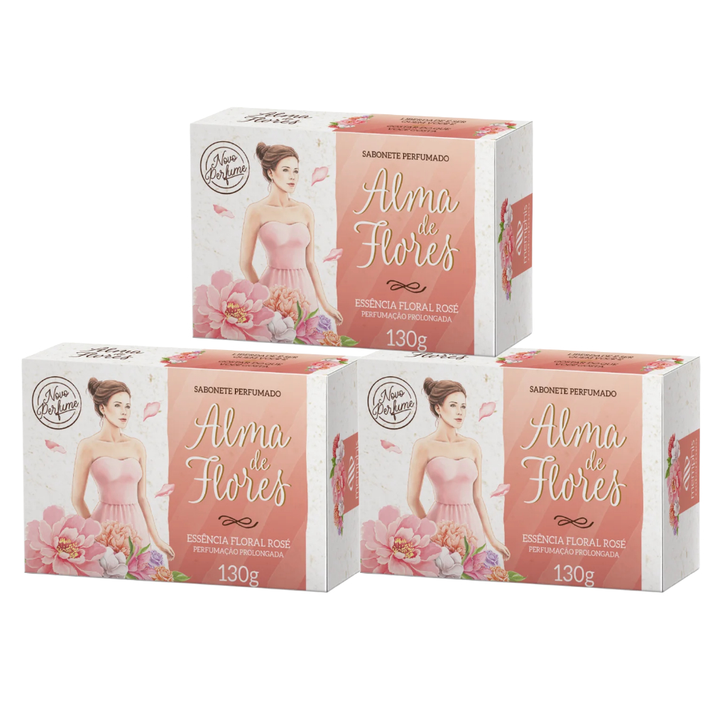 Kit 3 Sabonete Alma de Flores Essência Floral Rosé 130g