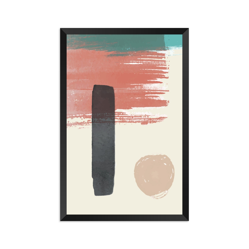 Quadro Eucatex Minimalista Abstrato Moldura Preta 90x60cm