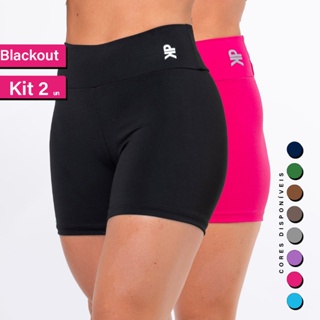 Kit 2 Short Fitness Cintura Alta Sem Transparência Blackout Academia Bermuda Básico Feminino em Oferta na Shopee