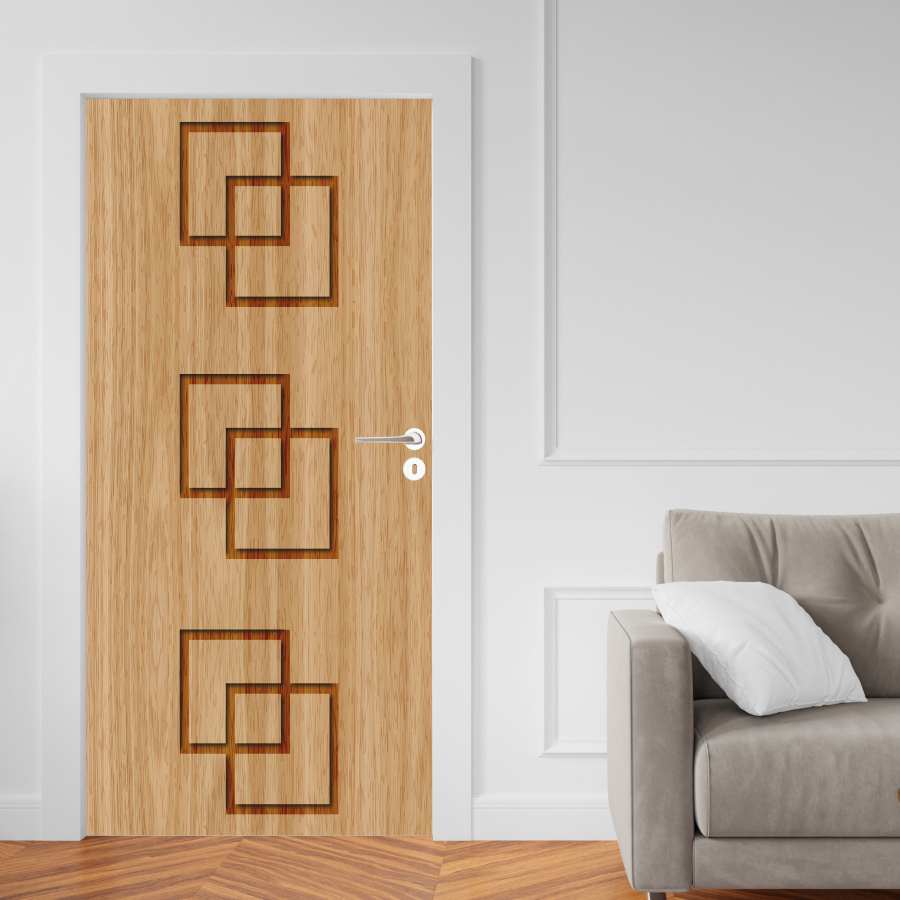 Adesivo de Porta Madeira Vidro Decoração Revestimento Papel de Parede Envelopamento IPÊ QUADRADO ENTALHE - IQE002