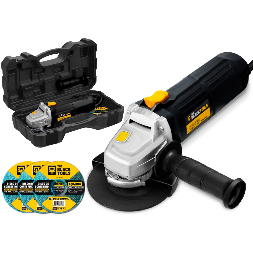 Esmerilhadeira Lixadeira Angular 750w 4.1/2 Pol 115mm 11000rpm Com Maleta E Discos The Black Tools - Home & Living