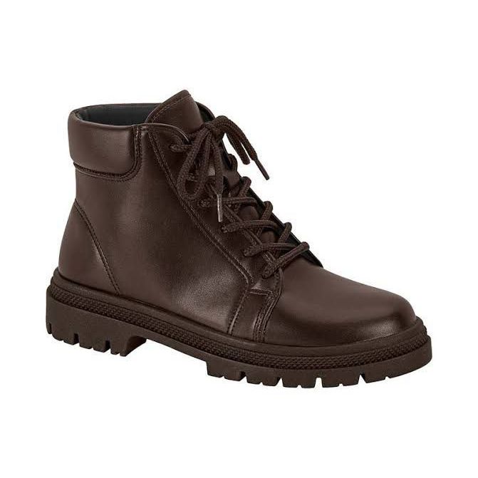Bota Coturno Feminino Moleca Original Cano Medio Salto Tratorado - Cores Marrom e Preto