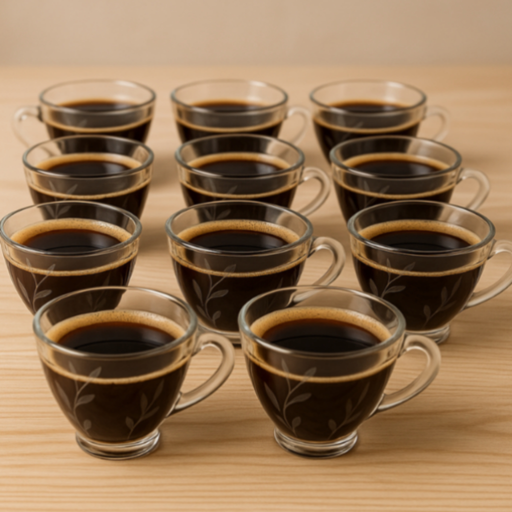 Jogo 12 Xícaras LILY FLORAL Cozinha Café Louça Vidro Crystal 220ml Mesa Xicara