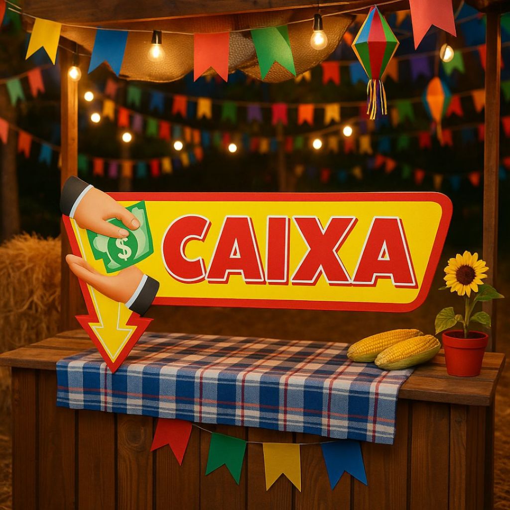 Placa barraca caixa $$ festa junina eventos feiras eventos em geral 50 cm cod 60.31 (CHOCO)