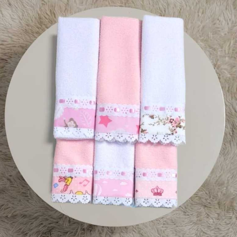 Kit Toalha Ombro ou Boca Babete 06 Unidades Lasy e Passa Fitas e Tecido Estampas Variadas Toalhas Coloridas Muito Macia em Oferta na Shopee
