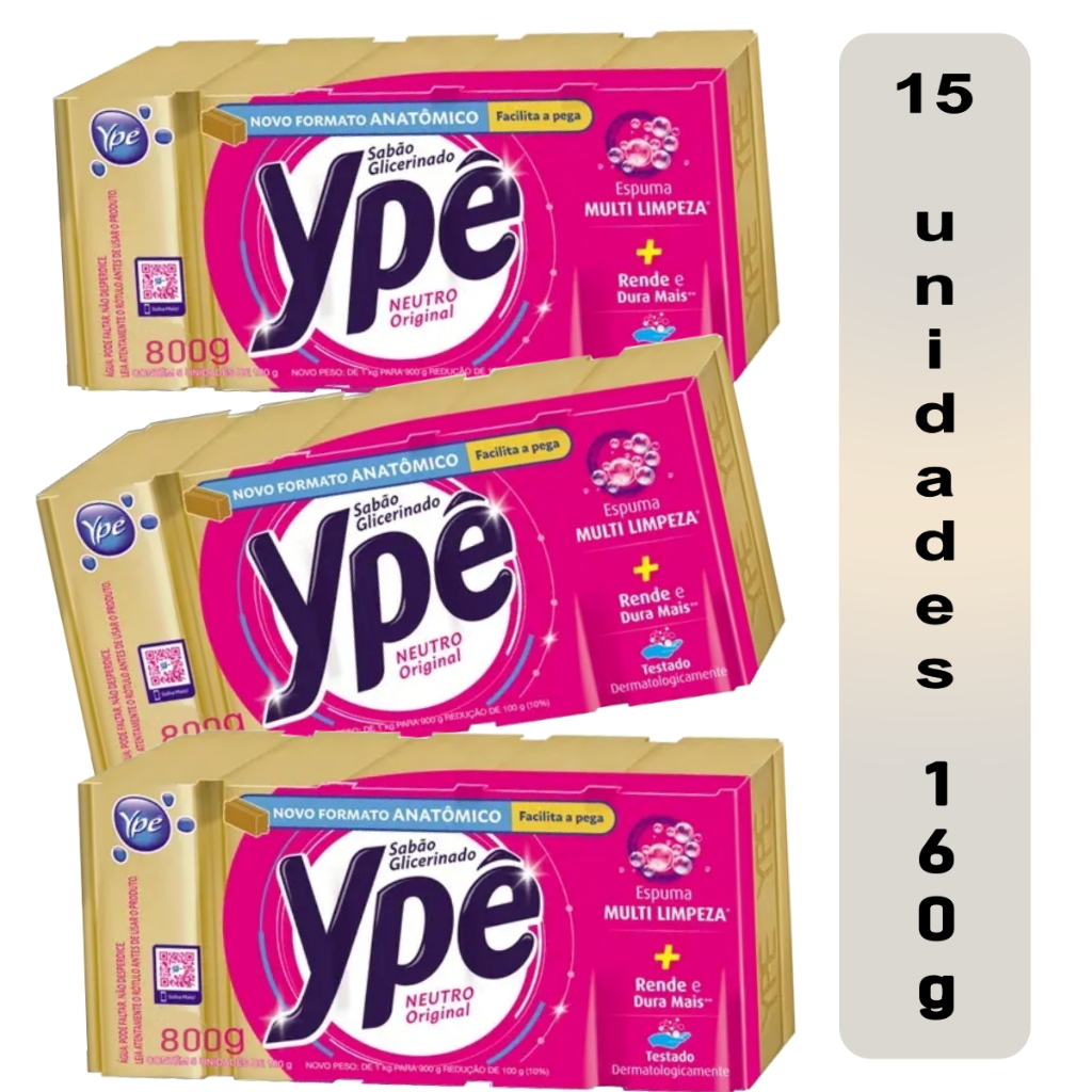 Sabão Barra Ype Pedra Amarelo Neutro Ipe 3 Pacotes 5X160g