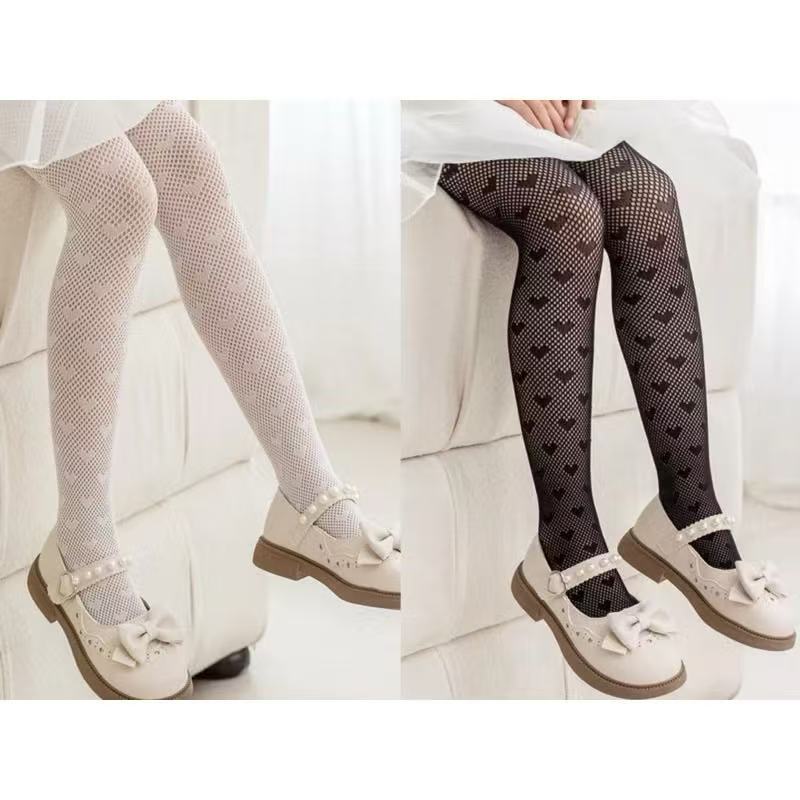 Meia Calça Arrastão Infantil Com Coração Pra Festa e Dança Moda  Preto e branco