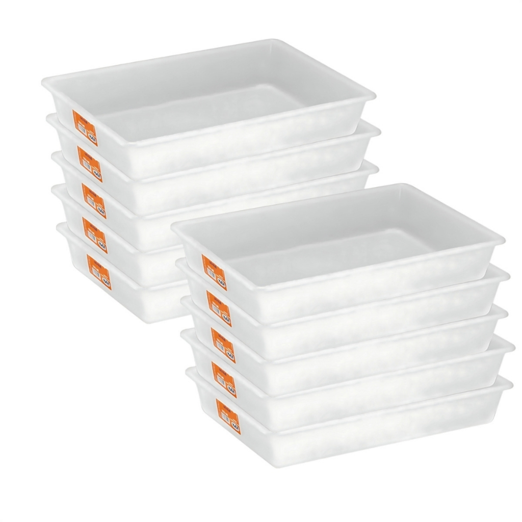 Kit 10 Bandejas Plásticas Retangular Bioprátika 3 L Pleion Branco em Oferta na Shopee