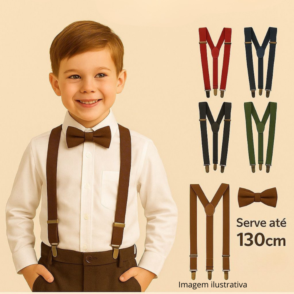 Kit Suspensório Gravata Borboleta Infantil e Juvenil Unissex Ajustável Ideal para Casamento Pajem Eventos Várias Cores em Oferta na Shopee