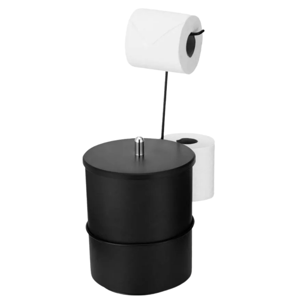 Suporte De Chão Para Papel Higiênico Com Lixeira Embutida Preta Arthi em Oferta na Shopee