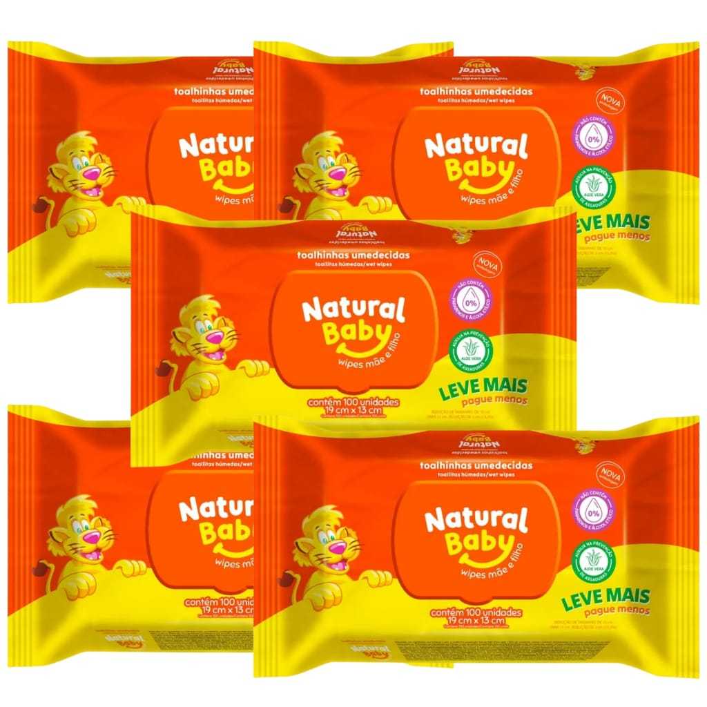 Kit 500 Lenços Umedecidos Natural Baby Toalhinhas  Wipes Mãe e Filhos