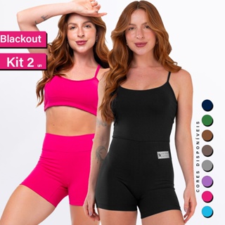 Kit Macaquinho Alcinha Costa Nua + Conjunto Fitness Top Alça Short Meia Coxa Zero Transparência em Oferta na Shopee