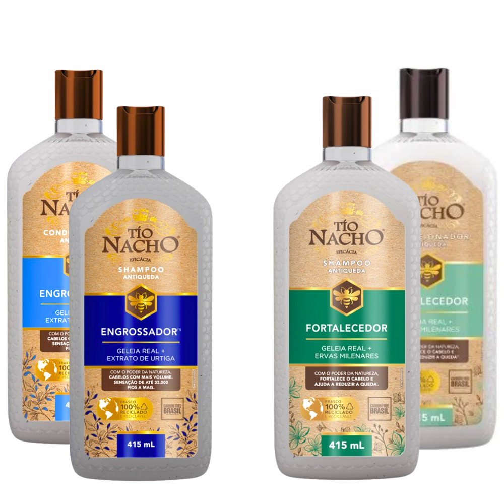 Kit Engrossador e Fortalecedor Shampoo + Condicionador Fortalece Reduz Queda Volume Brilho Tio Nacho