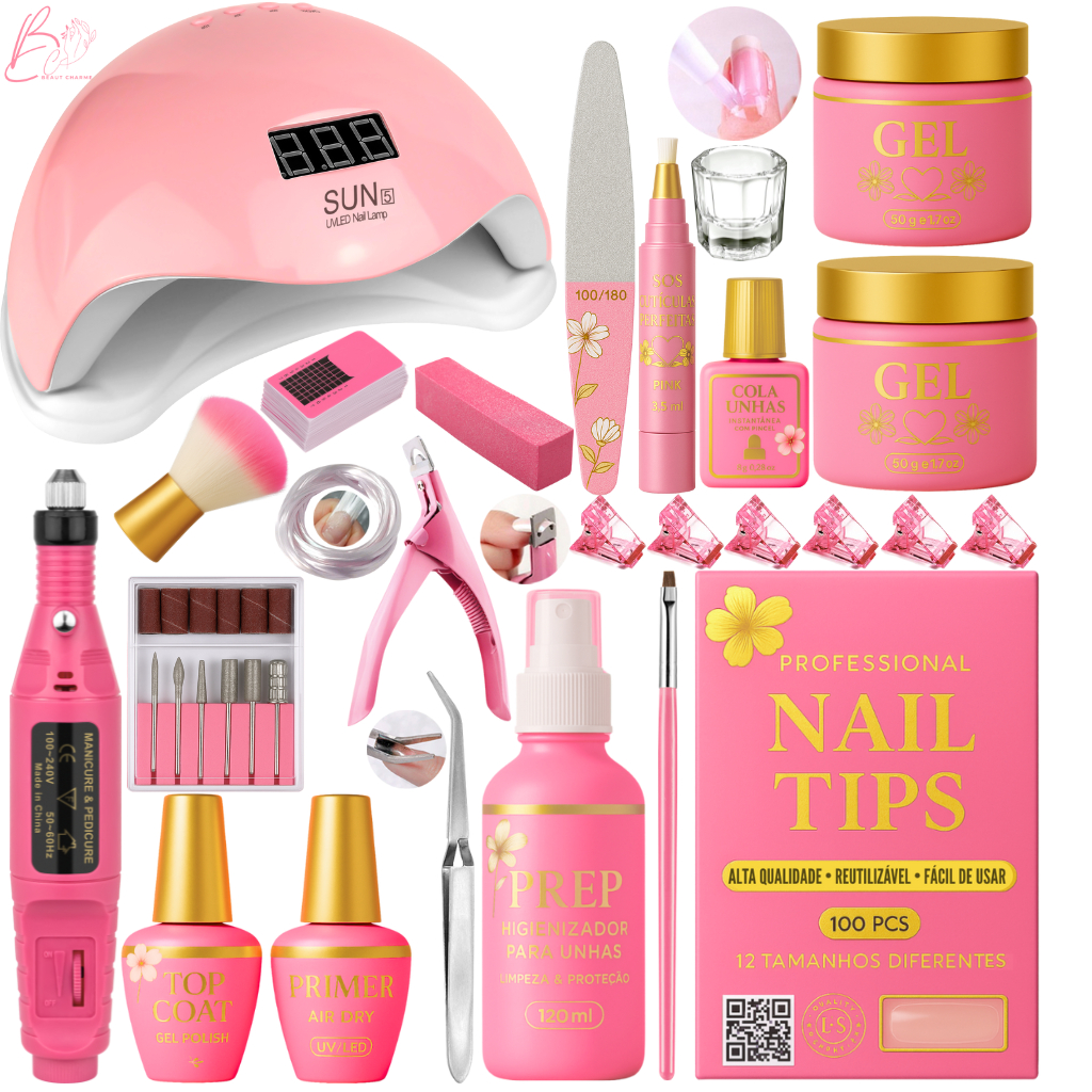 Kit Manicure Alongamento de Unhas em Gel Completo Cabine Lixadeira Caneta Elétrica Iniciante em Oferta na Shopee