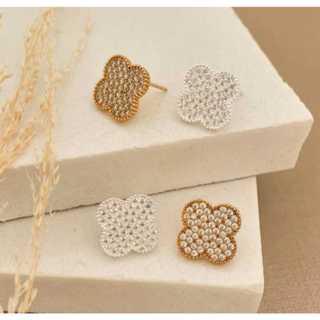 Brinco Trevo Cravejado com Zircônias Estilo Elegância Inspiração Blogueira Presente em Oferta na Shopee