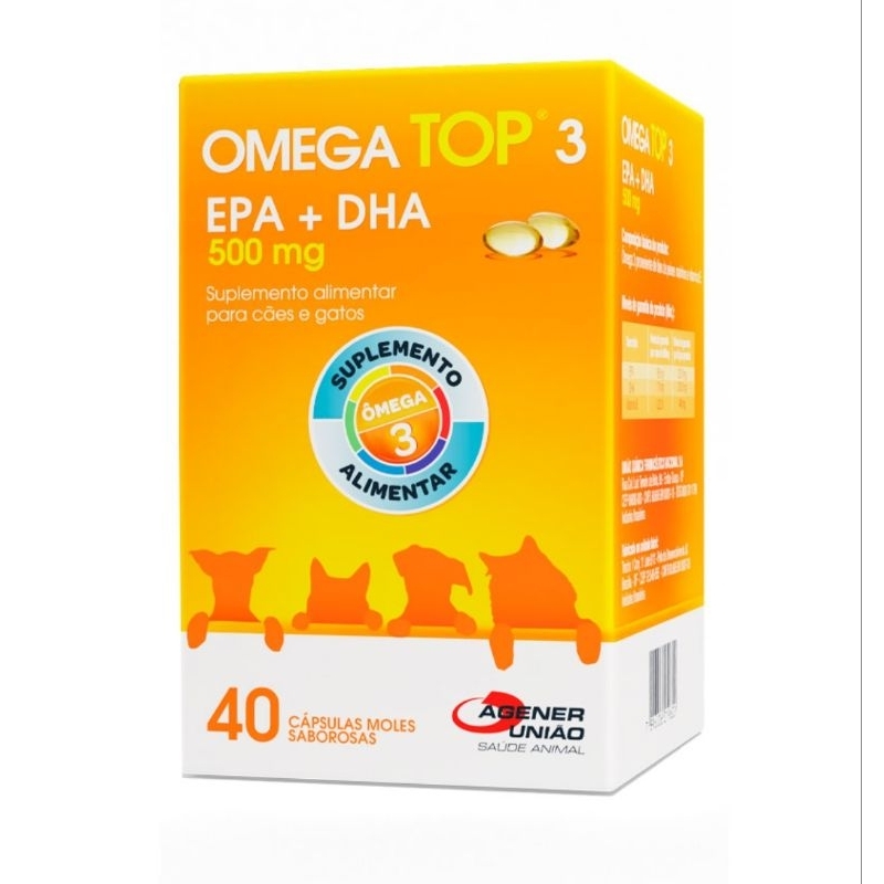 Suplemento Omega Top 3  500 para Cães e Gatos. Agener união Val 04/26