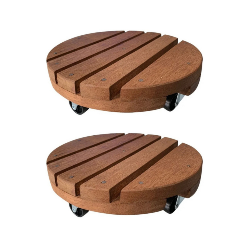 Kit 02 Suporte Botijão De Gás Vaso De Planta Com Rodinha Redondo Até 80kg De Madeira 20cm 25cm 30cm em Oferta na Shopee
