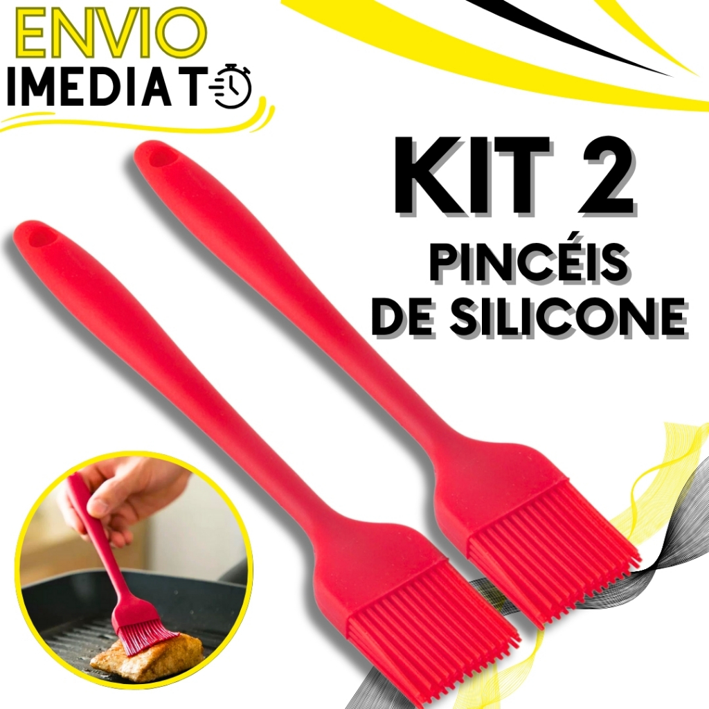 KIT 2 Pincel de Silicone Antiaderente Não Risca Para Casa Cozinha Restaurante Buffet Bolo Confeitaria Oleo Carne Massa