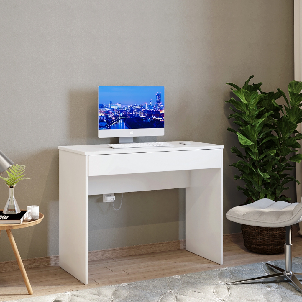 Mesa Home Office 90cm Gaveta e Prateleira | Escrivaninha para Estudo/Notebook | FULL