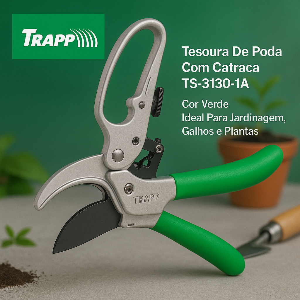 Tesoura De Poda Com Catraca TS-3130-1A Cor Verde Ideal Para Jardinagem, Galhos e Plantas - Trapp — imagem 2 de 2