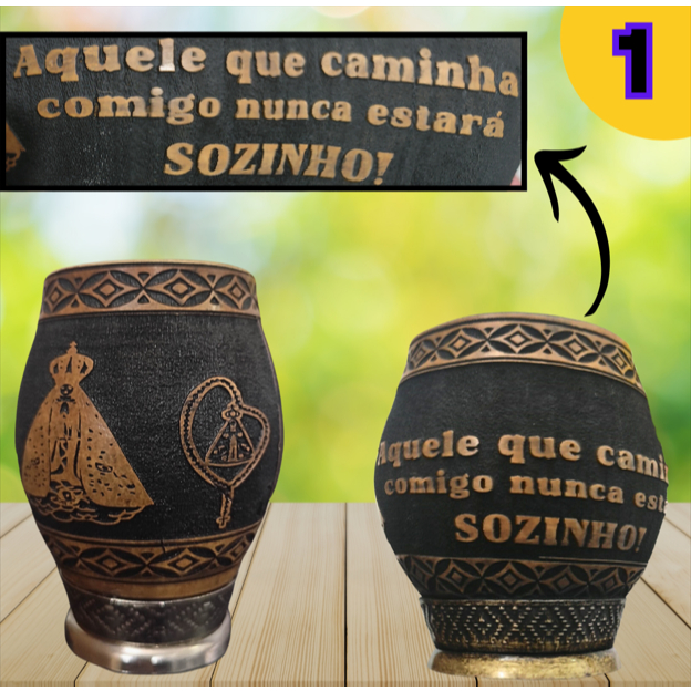Cuia De Chimarrão Detalhada Purungo Artesanal Porongo Coquinho Chima Erva Mate Tereré Pé Metal
