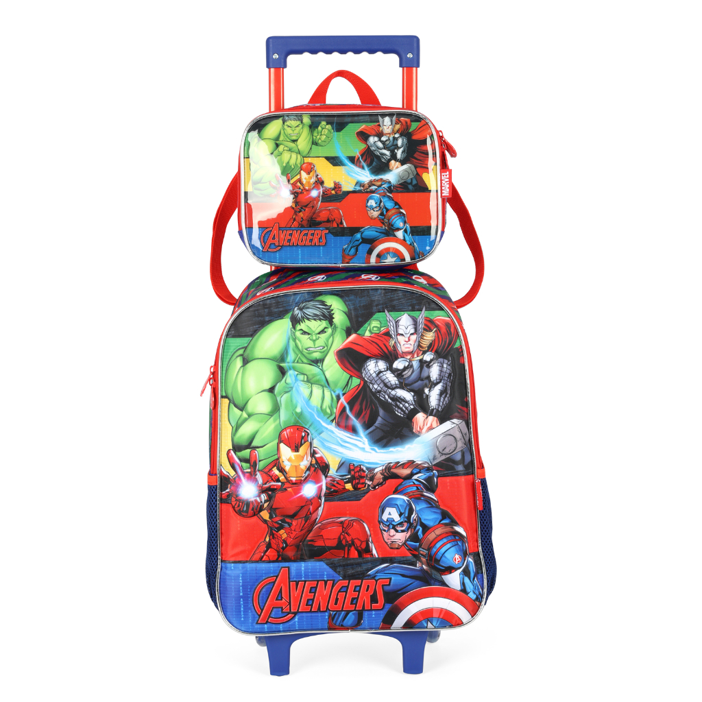 KIT MOCHILA RODINHA + LANCHEIRA AVENGERS / VINGADORES / MARVEL / LUXCEL
