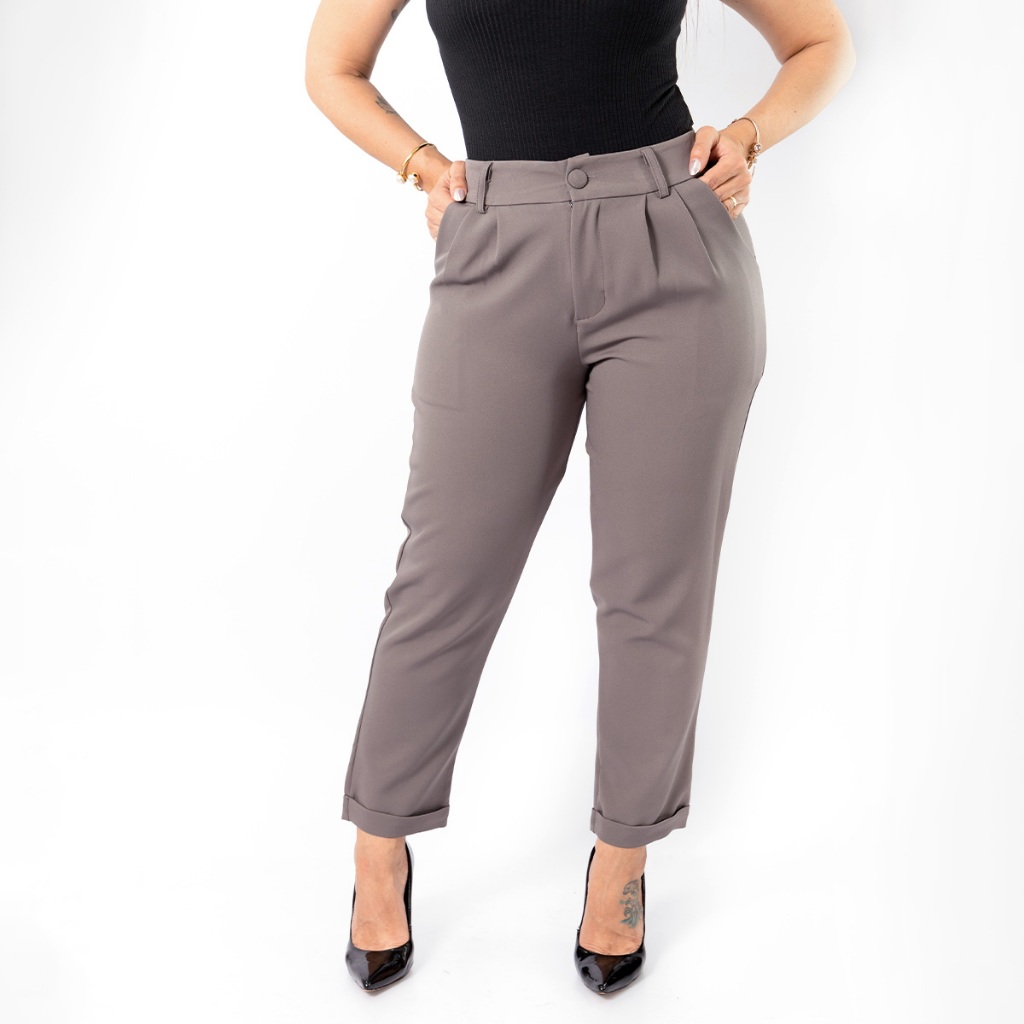 Calça Alfaiataria Feminina Social Mom Verão Barra Italiana