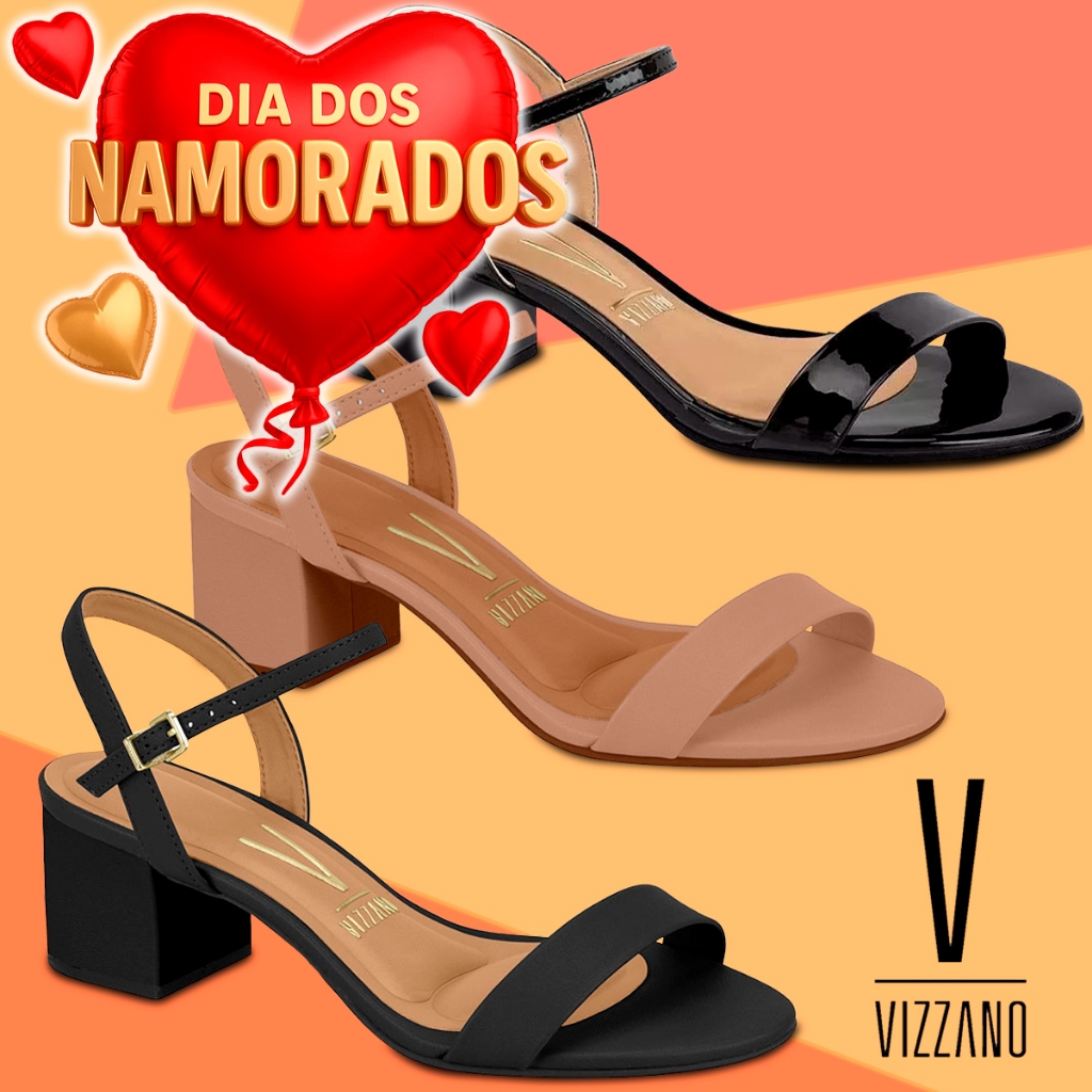 Sandália Vizzano Salto Médio Grosso Confortável Feminina Baixo Bloco Festa Social Casual T...