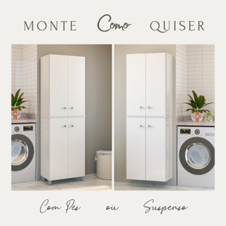 Armário Multiuso Parede 4 Portas 184cm | Suspenso ou com Pés | Lavanderia/Cozinha em Oferta na Shopee