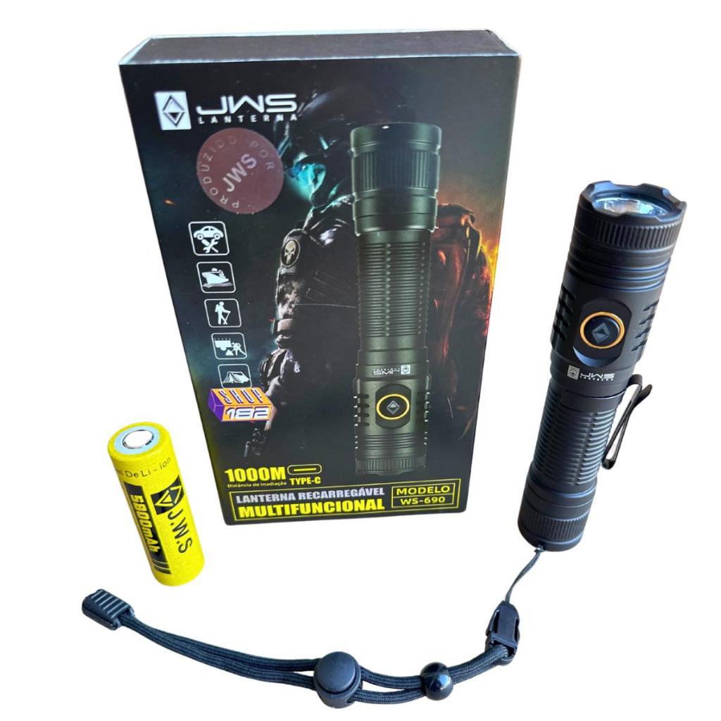 Lanterna Tática Led V9 Botão Traseiro Militar Clip De Cinto 14 Horas JWS WS-690