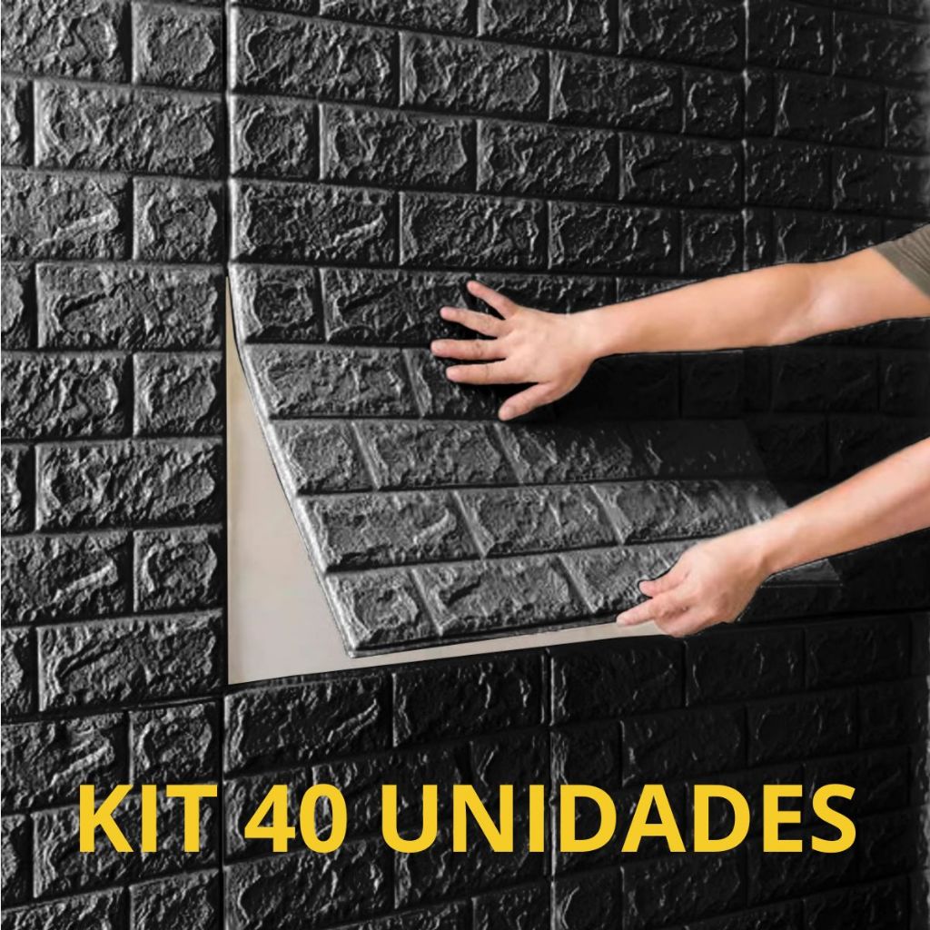Kit 40 Placas 3D Tijolinho Preto 70x77cm Auto Adesivo Espuma Revestimento de Parede em Oferta na Shopee