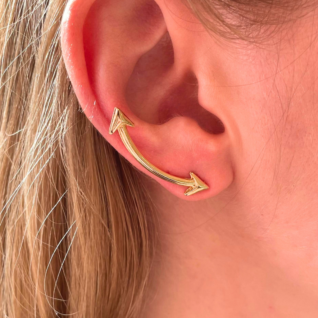 Brinco Ear Cuff Flecha Tendência Banhado a Ouro 18k