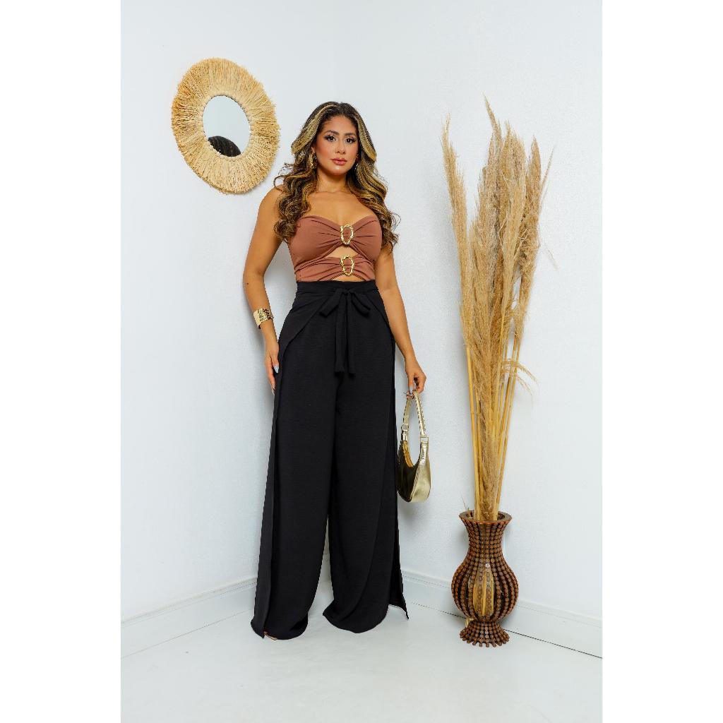 Calça pantalona envelope confortável tecido viscose duna cintura alta direto da fábrica.