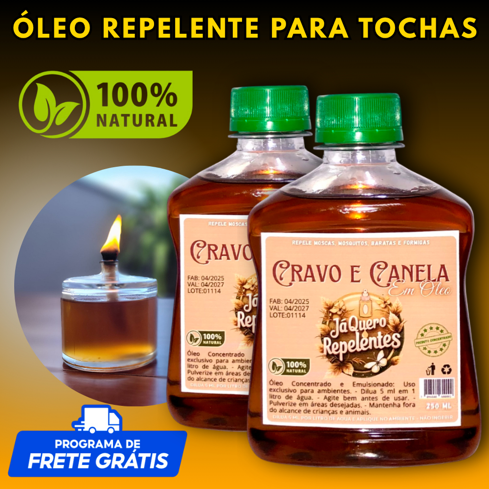 ÓLEO REPELENTE CRAVO/CANELA 2X250ML+LAMPARINA DE VIDRO 100ML