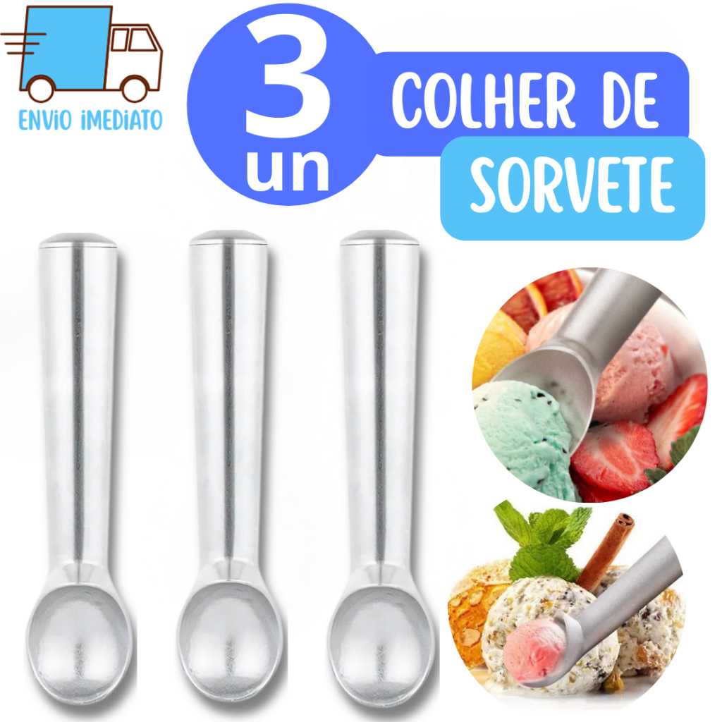 Kit 3 Colher Boleador Concha Para Sorvete ou Açaí  para Buffet Restaurante Sorveteria Cozinha