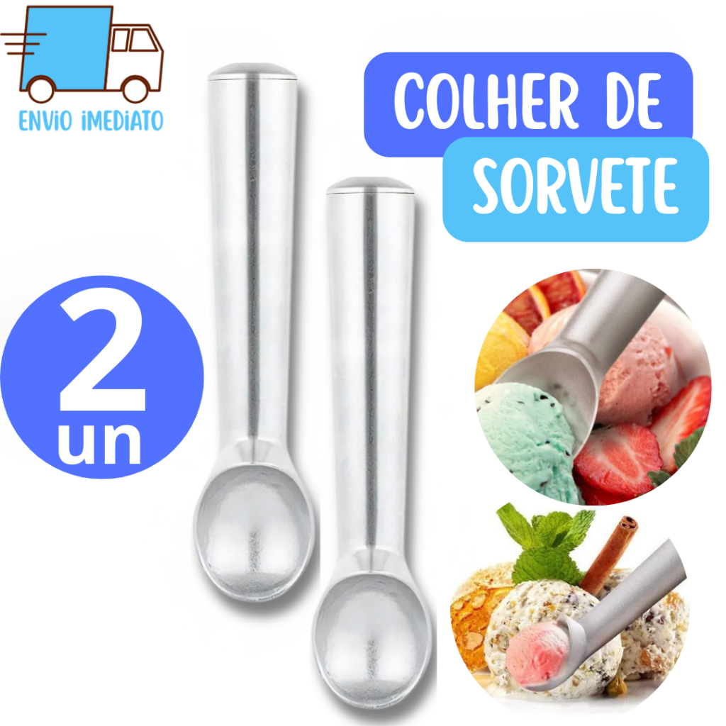 Kit 2 Colher Boleador Concha Para Sorvete ou Açaí para Buffet Restaurante Casa Sorveteria Cozinha