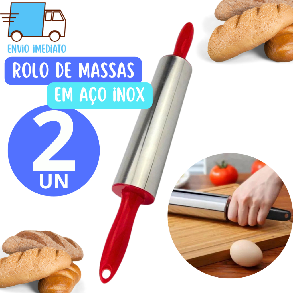 Kit 2 Rolo Para Massa Pizza Pão Macarrão De Inox Leve Resistente