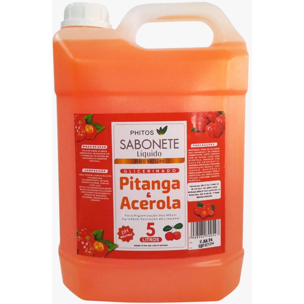 SABONETE LÍQUIDO PARA MÃOS 5L PITANGA GLICERINADO PREMIUM