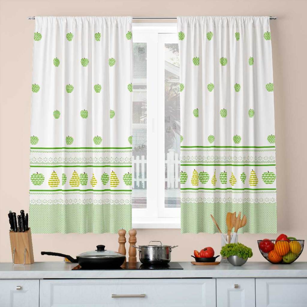 Cortina para Cozinha passa varão 2.00m x 1.36m Decorativa 100% Poliéster Pera Maça em Oferta na Shopee