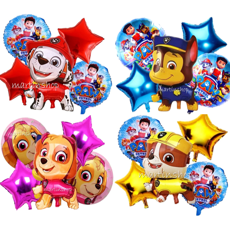kit 5 Balão Patrulha Canina Skye Chase Marshall Rubble - Decoração Festa Aniversário