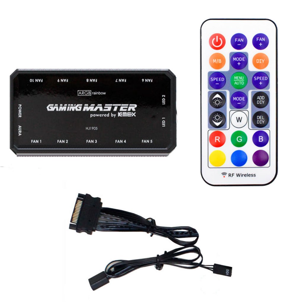 Controladora Para Cooler Fans Argb 5v 6 Pinos Até 10 Fans Com Controle Remoto e Cabos