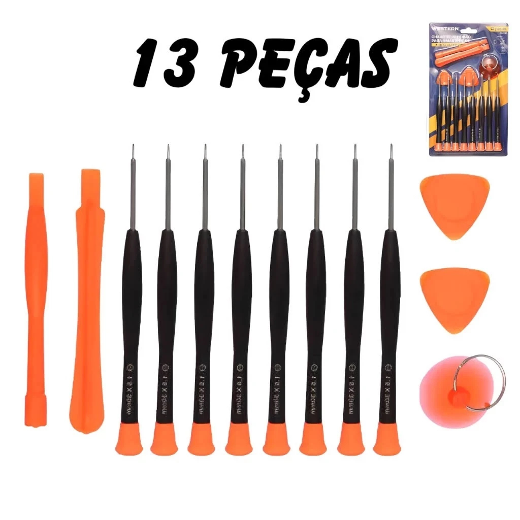 Kit Chave Precisão 13 Peças Philips Torx Fenda Ventosa Para Manutenção De Eletrônicos