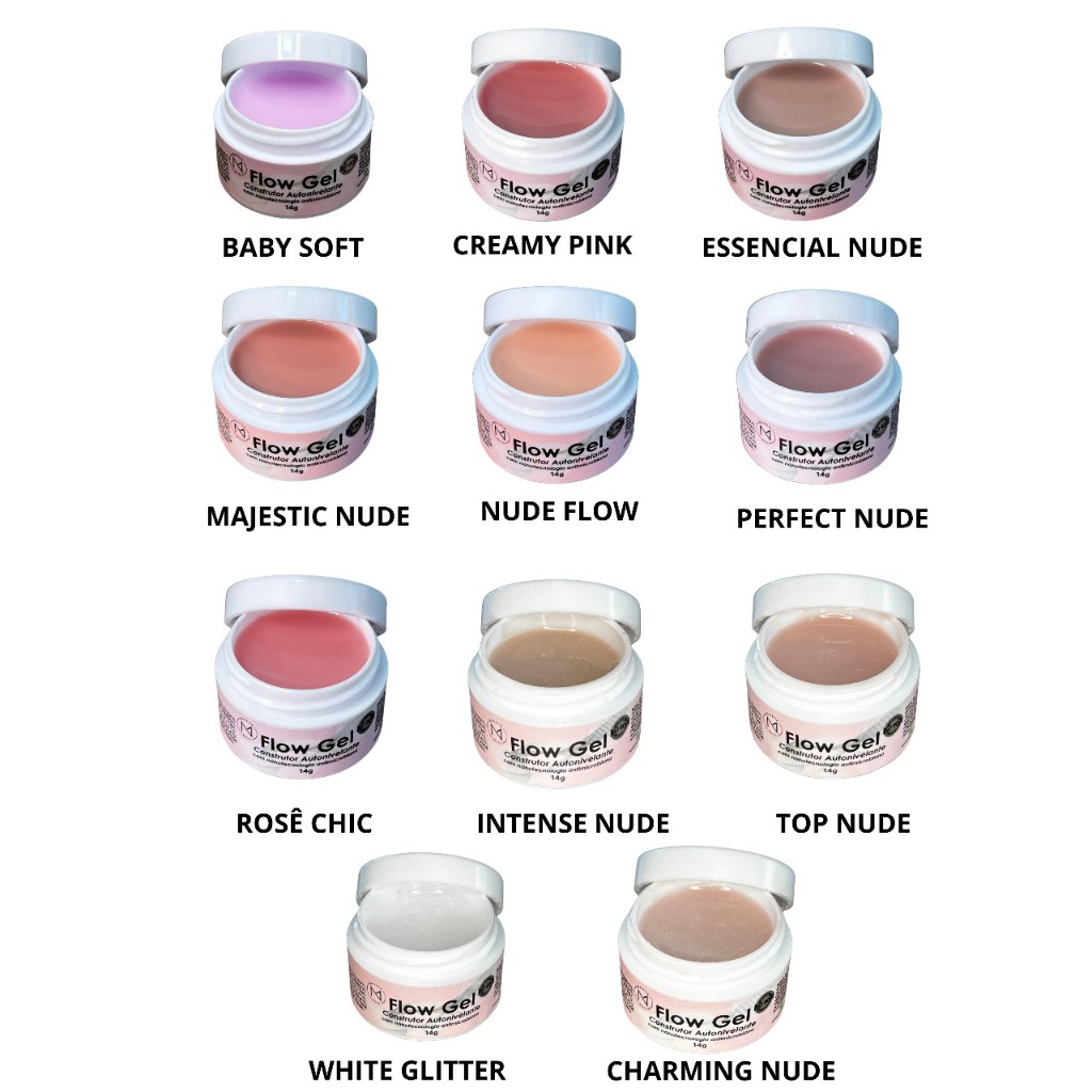 GEL Autonivelante (11 cores) Rosa, nude, Rosê, Média viscosidade, Brilho/Glitter, Alongamento 14g em Oferta na Shopee