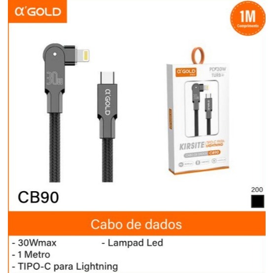 Cabo de Dados Carregador Ligthning IOS P/ TIPO C 20W A'Gold (CB90)