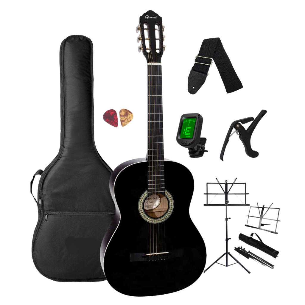 Violao Eletroacústico Aço Destro Giannini Start S-14 BK Preto Brilhante Clássico com Melhores Acessórios