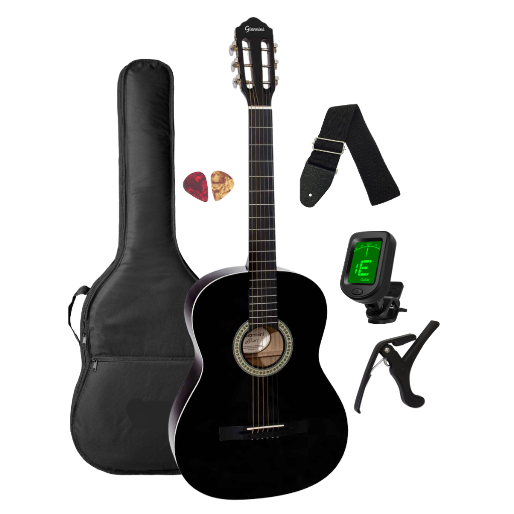 Violão Aço Preto Destro Estudo Adulto Giannini Start S-14 BK Clássico Acústico + acessórios