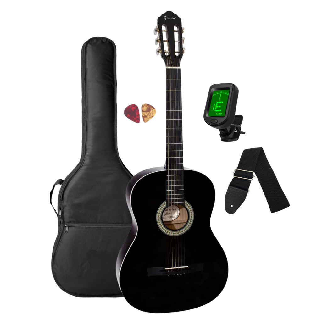 Violão Aço Estudo Destro Adulto Giannini Start S-14 BK Preto Brilhante Clássico Acústico + Acessórios