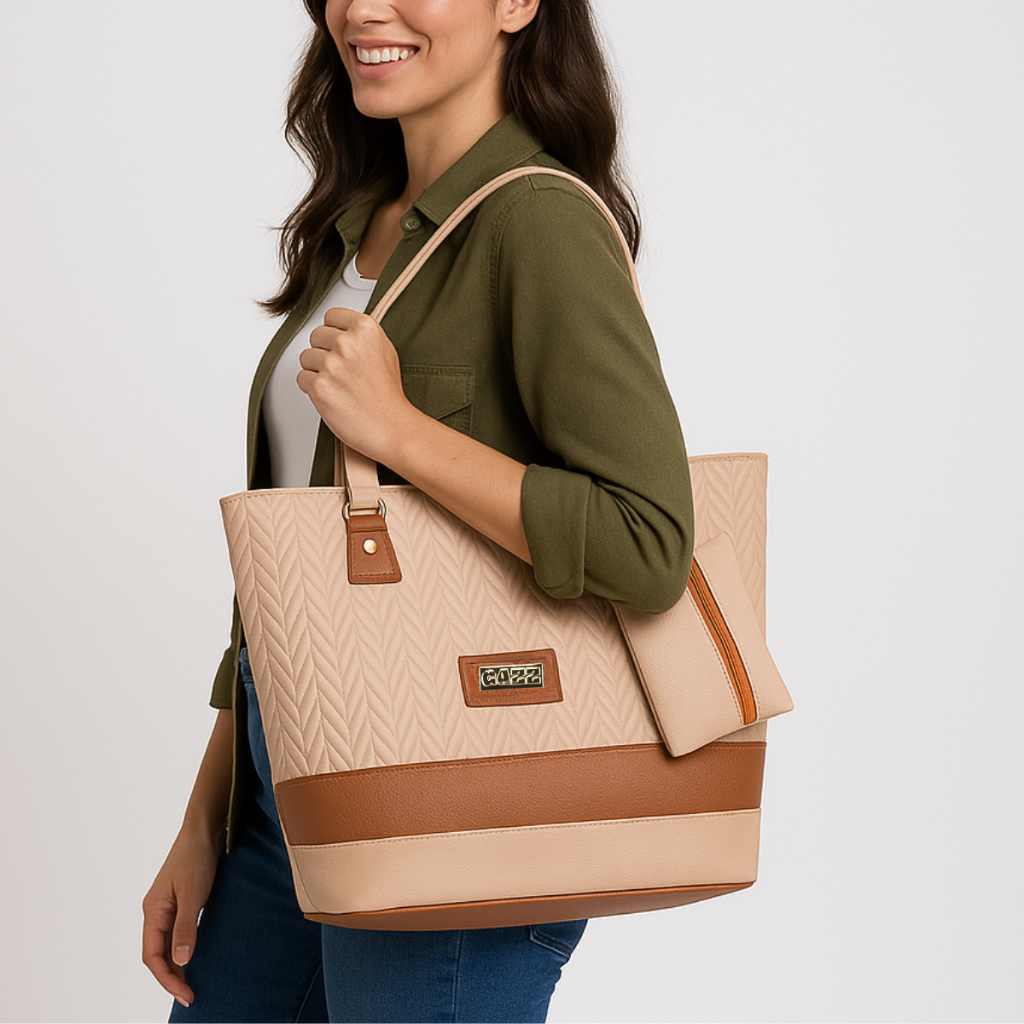 Bolsa Feminina Couro Grande De Ombro Tote Florida Bege Caramelo