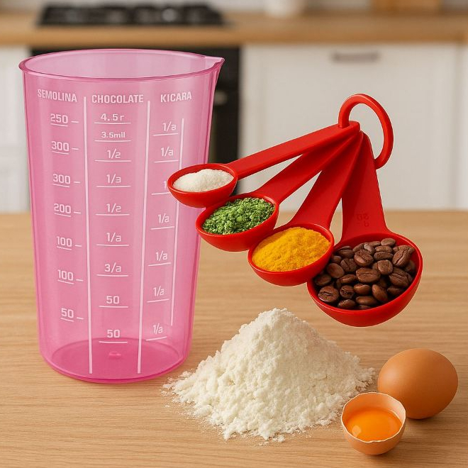 Copo Plástico Medidor Graduado Dosador para alimentos 100ml/500ml e Colher Medidora